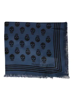 Alexander McQueen Allover Skull Printed Frayed Edge Scarf