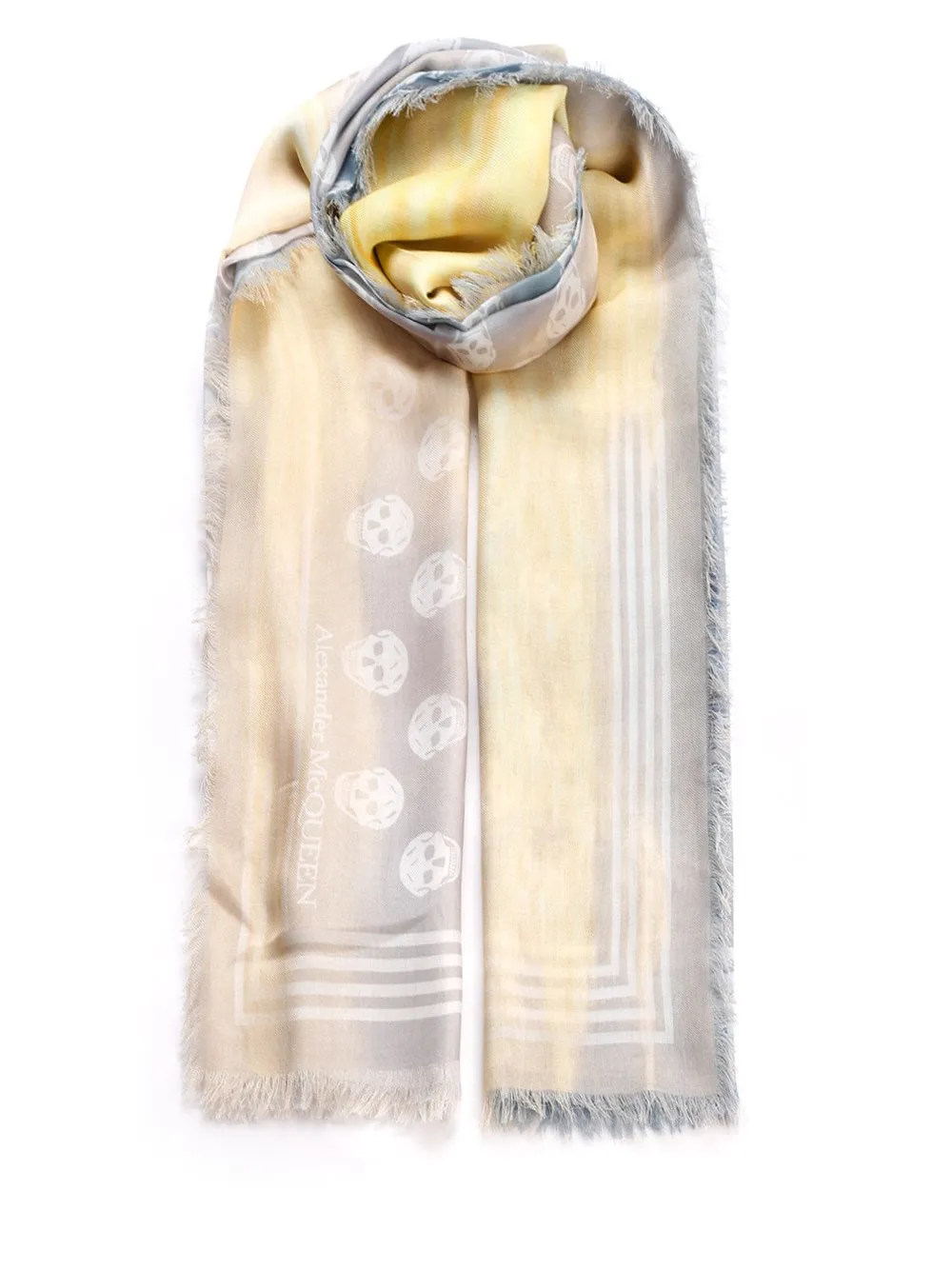 Alexander McQueen Allover Skull Printed Frayed Edge Scarf