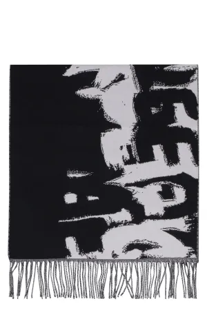 Alexander McQueen Graffiti Logo Fringed Scarf