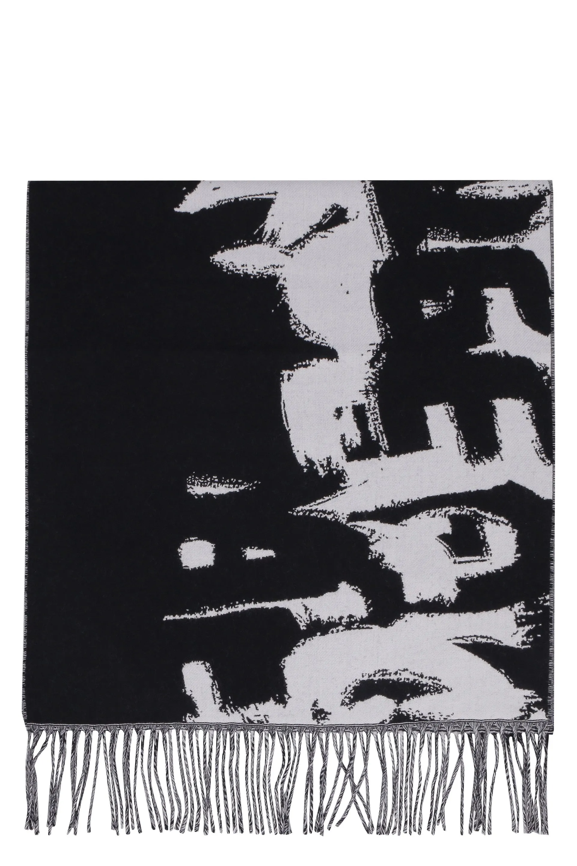 Alexander McQueen Graffiti Logo Fringed Scarf