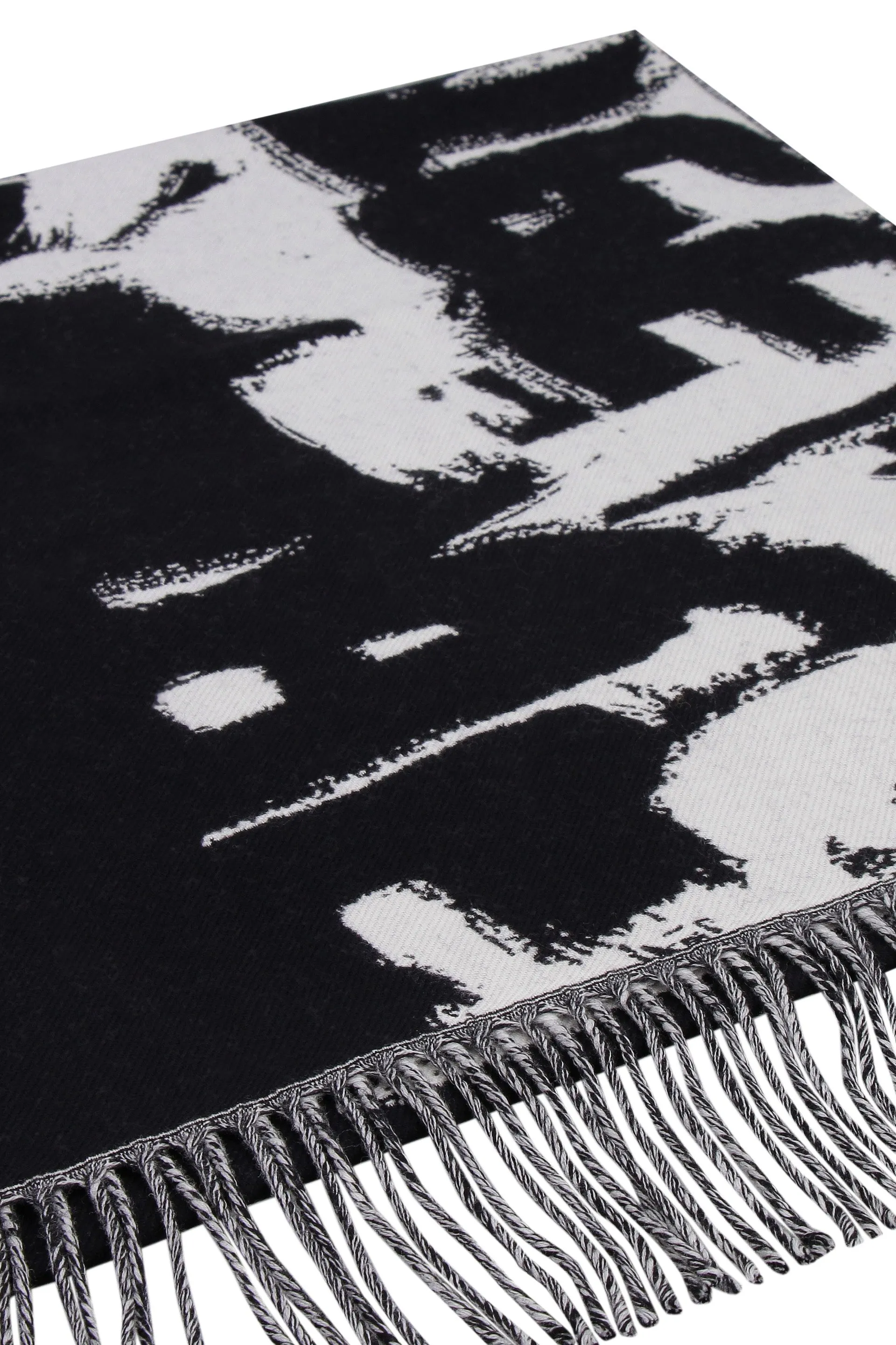 Alexander McQueen Graffiti Logo Fringed Scarf