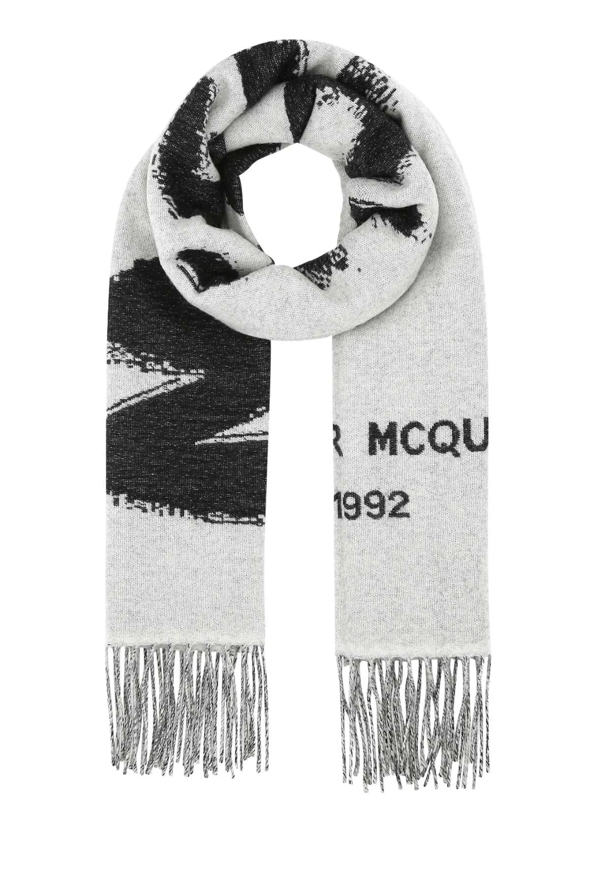 Alexander McQueen Logo Intarsia Fringed Scarf