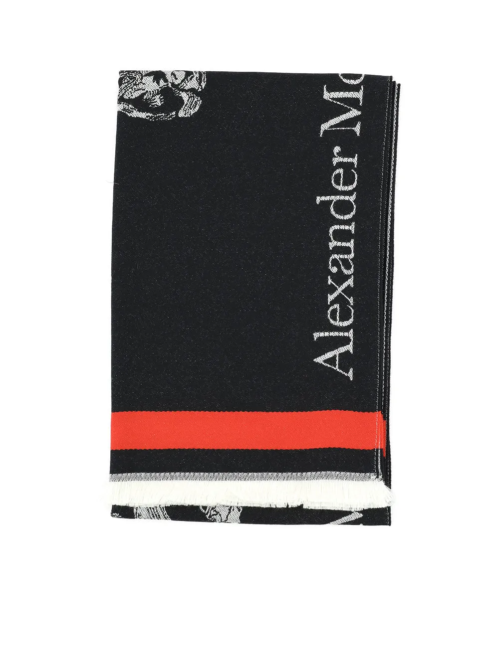 Alexander McQueen Logo Intarsia Fringed Scarf