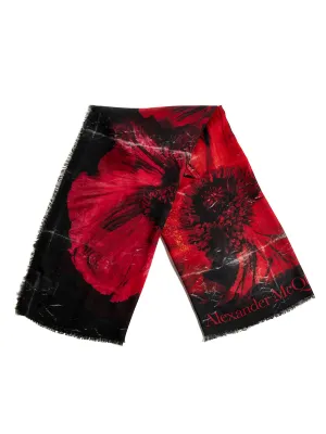 Alexander McQueen Poppy-Print Fringed Scarf
