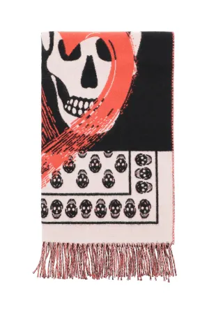 Alexander McQueen Skull Intarsia Fringed Edge Scarf