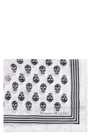 Alexander McQueen Skull Printed Frayed Edge Scarf