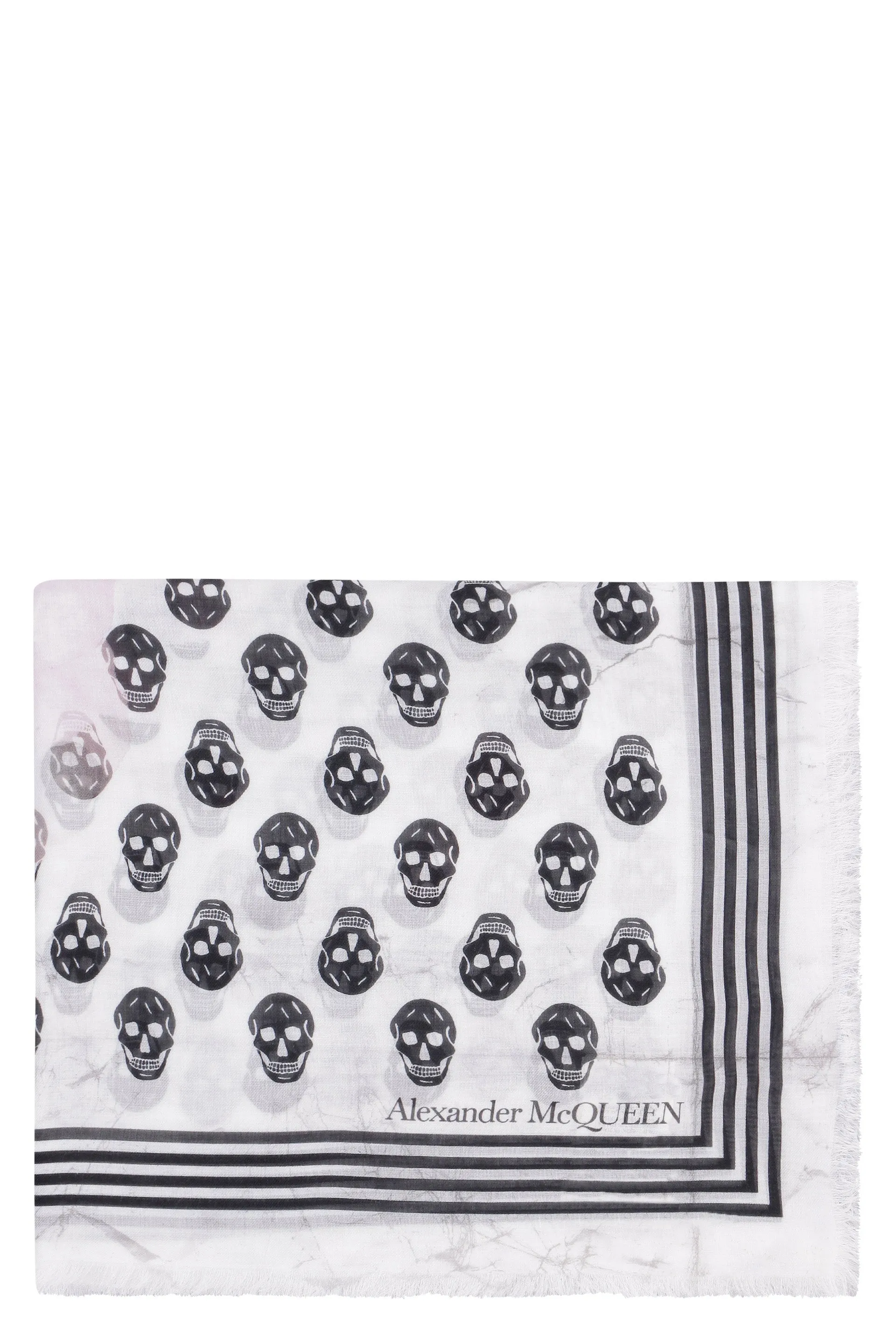 Alexander McQueen Skull Printed Frayed Edge Scarf