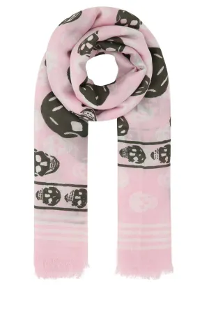 Alexander McQueen Skull Printed Frayed Edge Scarf