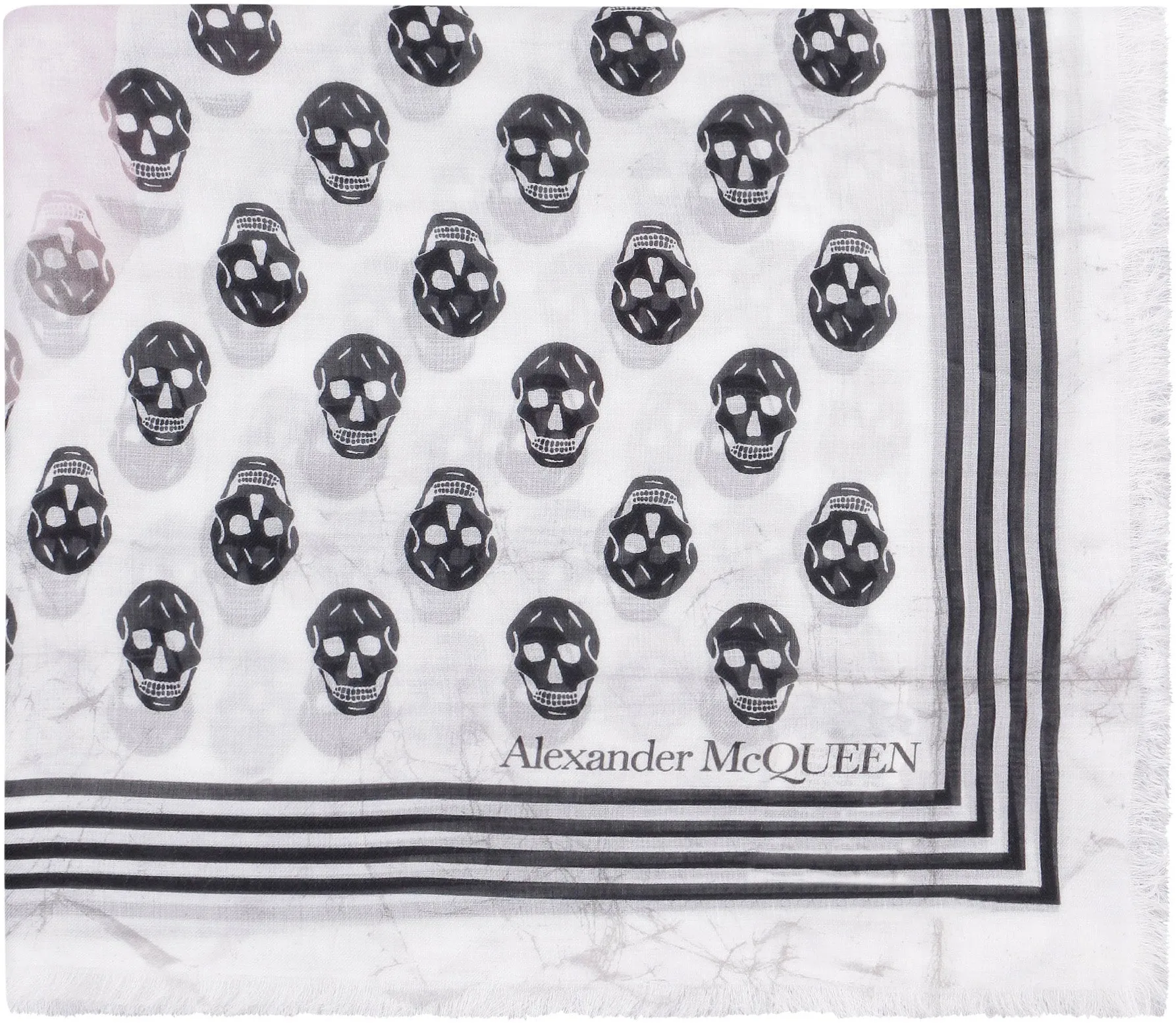 Alexander McQueen Skull Printed Frayed Edge Scarf