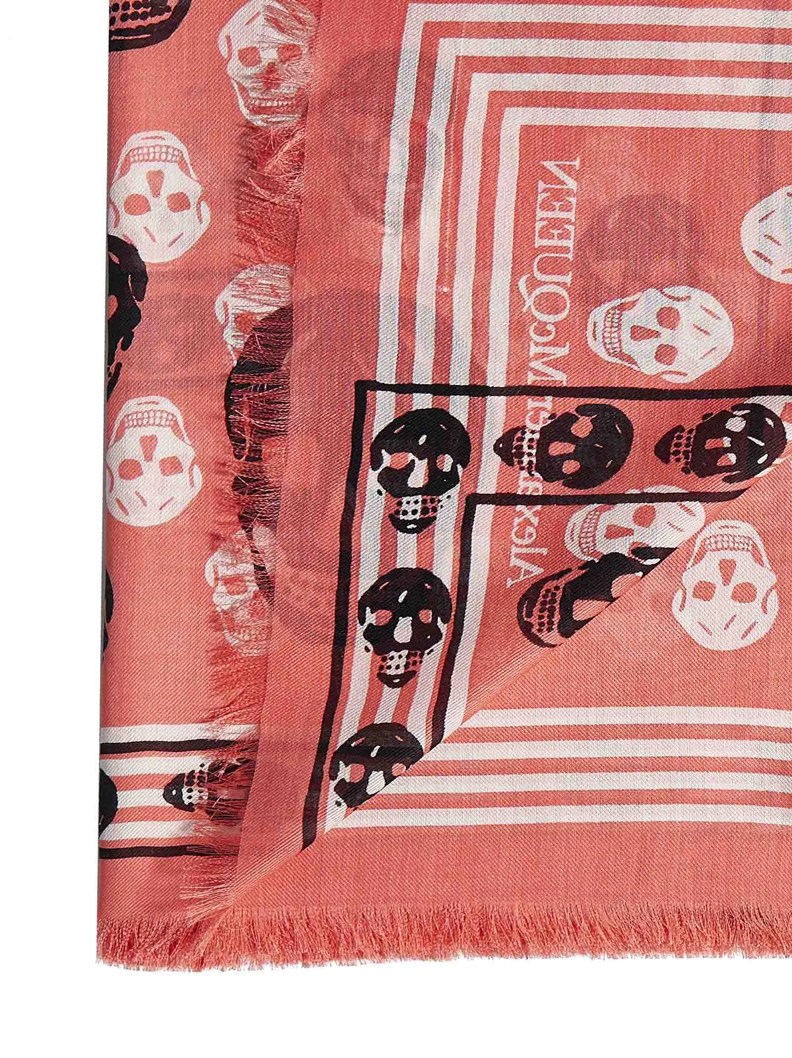 Alexander McQueen Skull Printed Frayed Edge Scarf