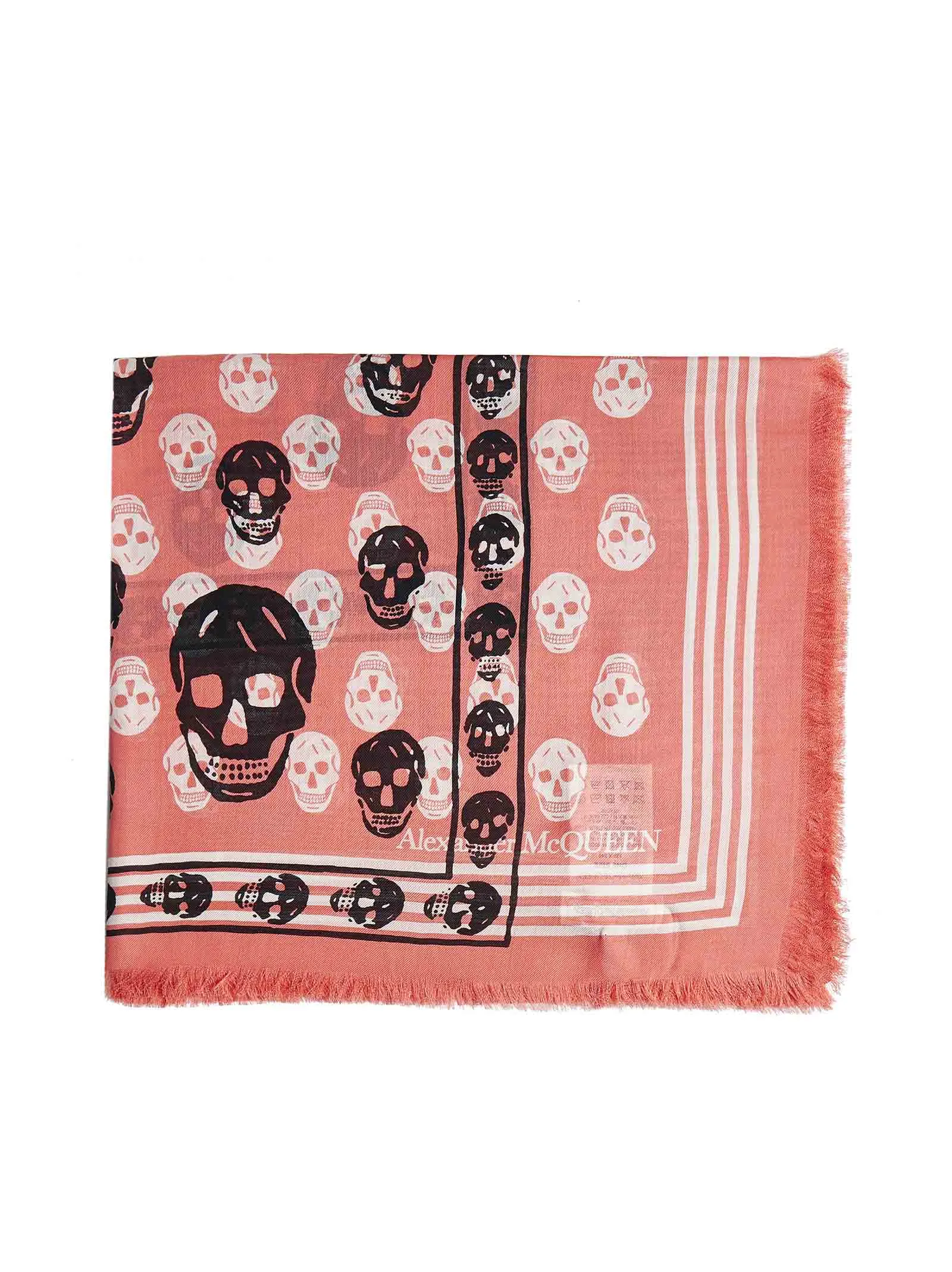 Alexander McQueen Skull Printed Frayed Edge Scarf