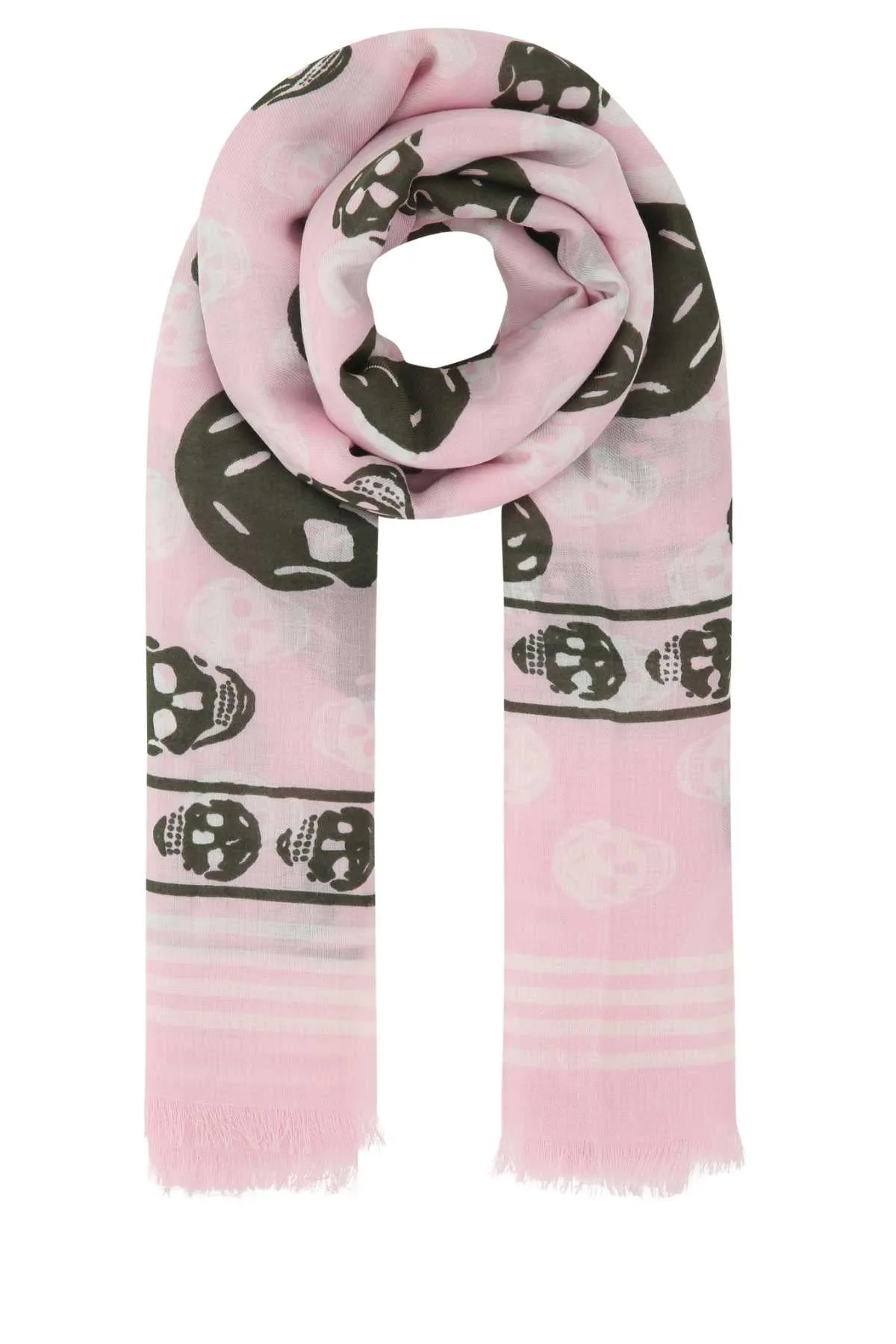 Alexander McQueen Skull Printed Frayed Edge Scarf