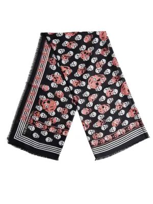 Alexander McQueen Skull Printed Frayed Edge Scarf