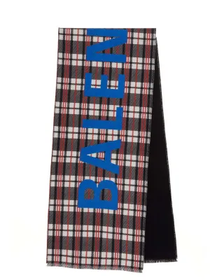 Balenciaga Logo Print Check Scarf
