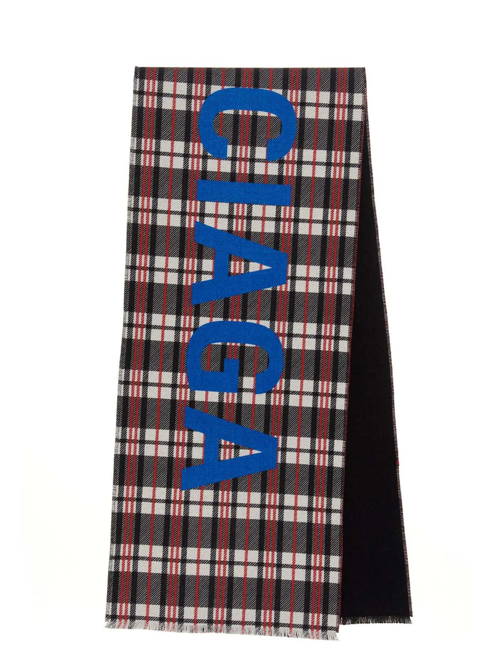 Balenciaga Logo Print Check Scarf
