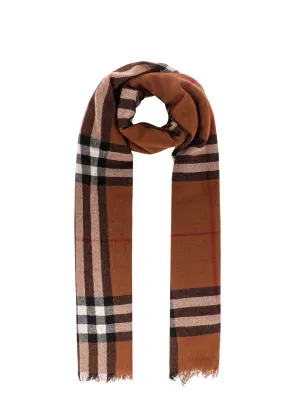 Burberry Check Patterned Frayed Edge Scarf