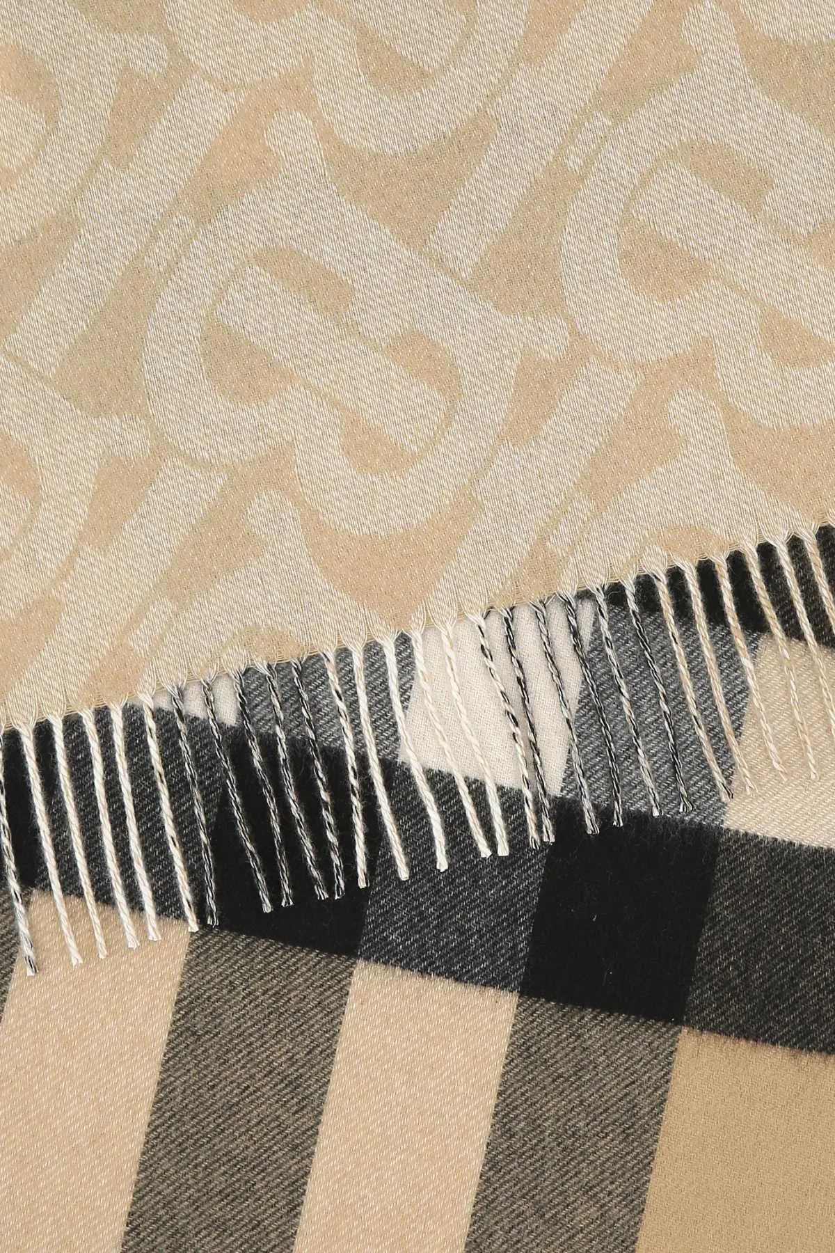 Burberry Monogram Check Jacquard Fringed Scarf