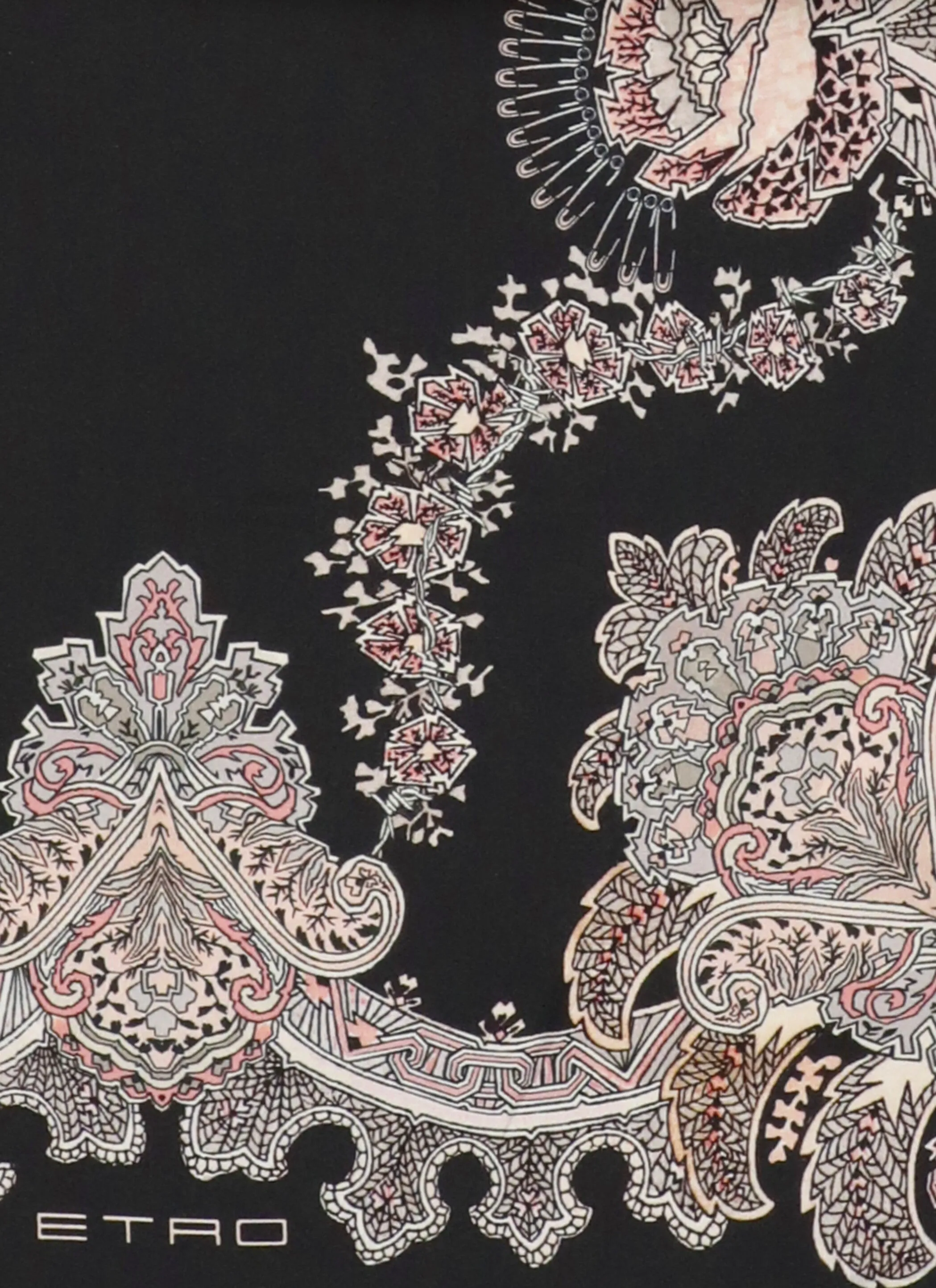 Etro Allover Paisley Print Lace Detailed Scarf