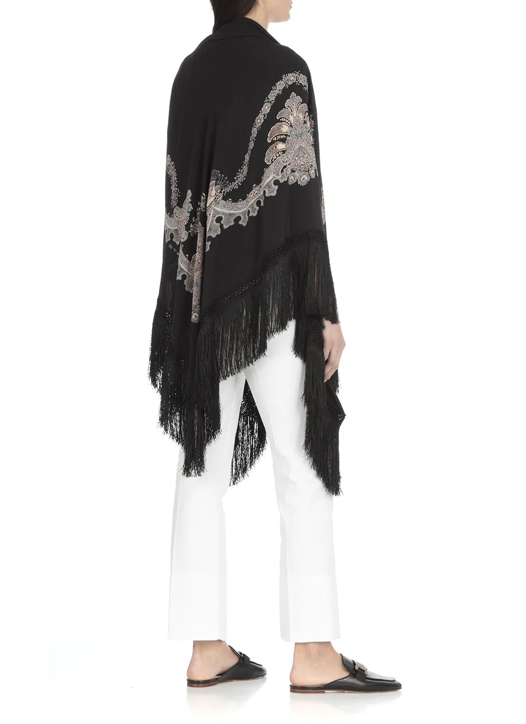 Etro Allover Paisley Print Lace Detailed Scarf