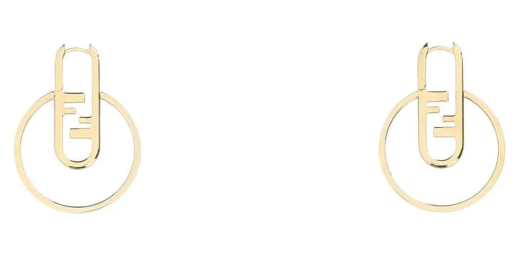 Fendi FF Logo Plaque Hoop Earrings