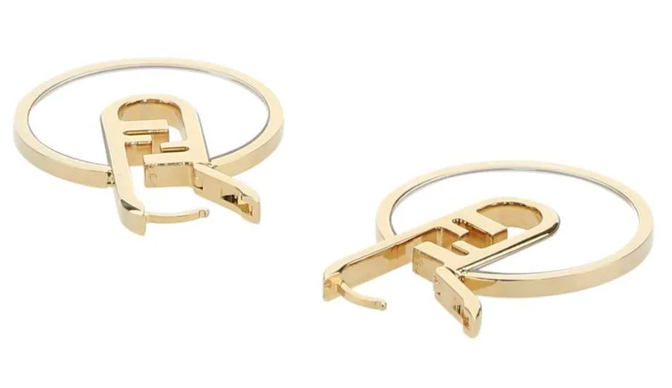 Fendi FF Logo Plaque Hoop Earrings