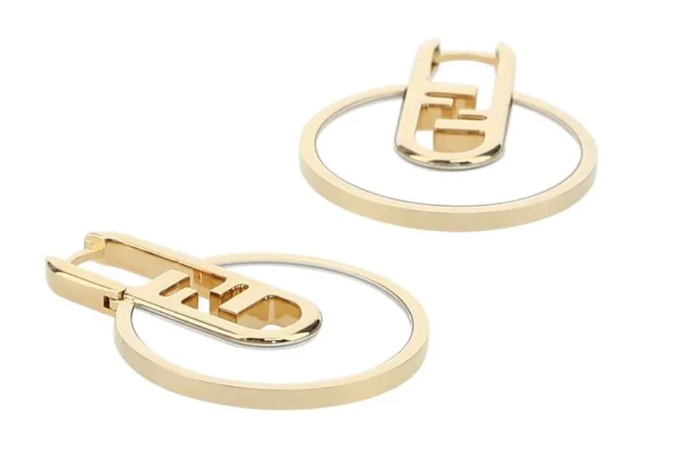 Fendi FF Logo Plaque Hoop Earrings