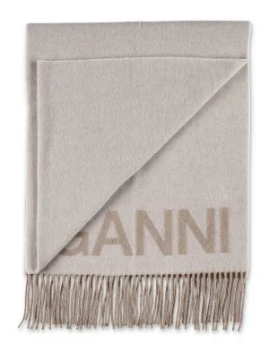 Ganni Logo Intarsia Fringed Scarf