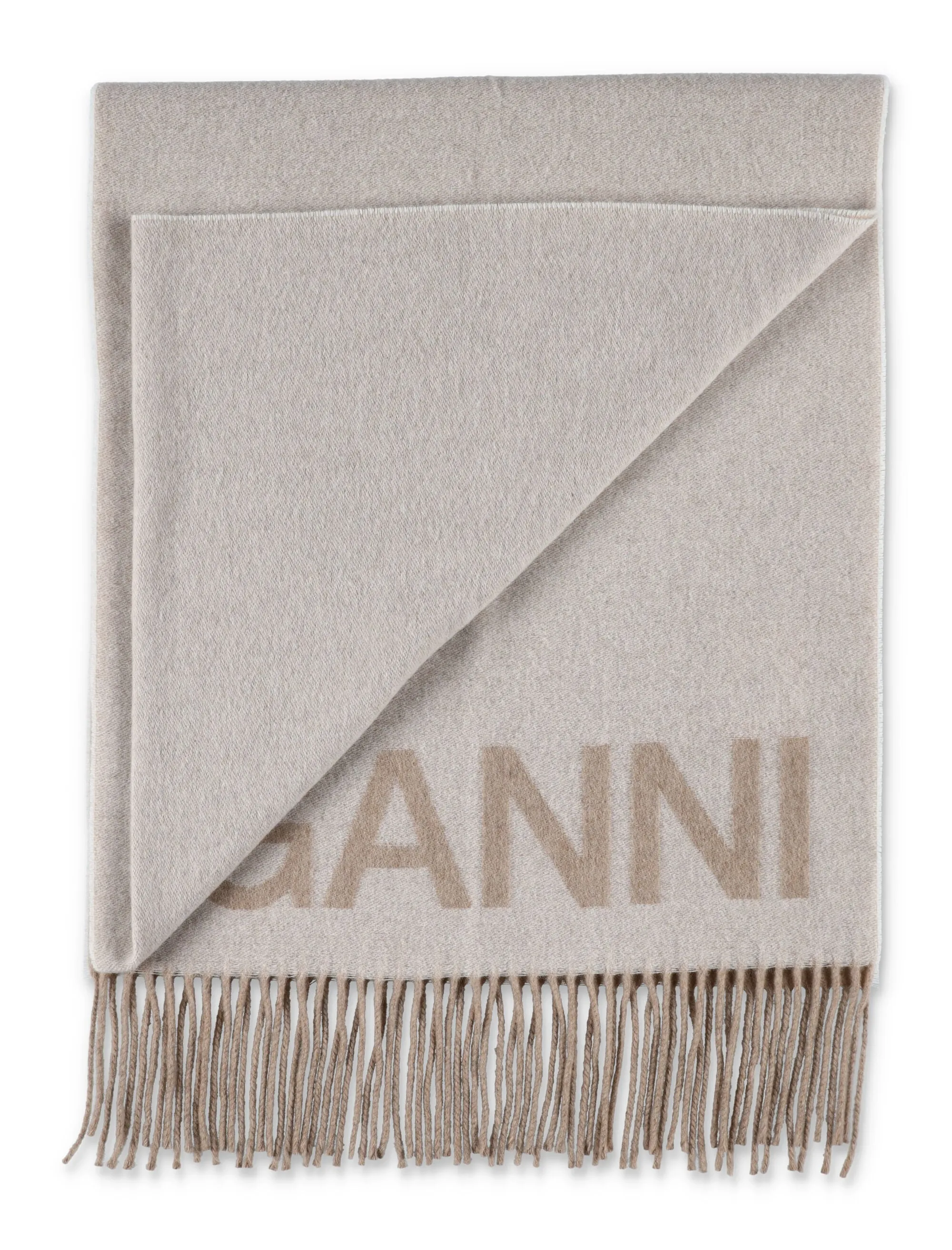 Ganni Logo Intarsia Fringed Scarf