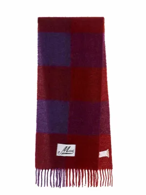 Marni Logo Patch Fringed Check Scarf