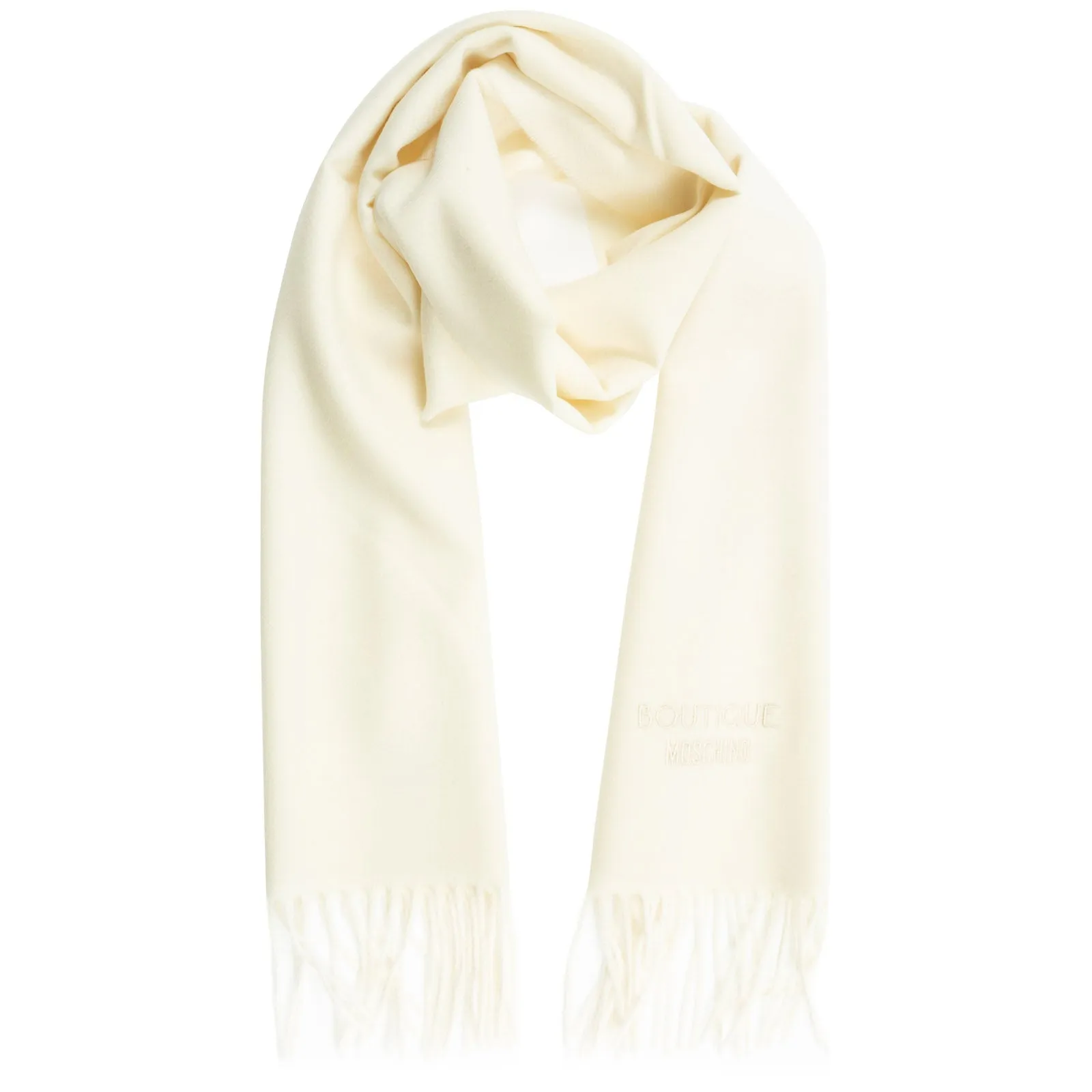 Moschino Logo Embroidered Fringe Detailed Scarf