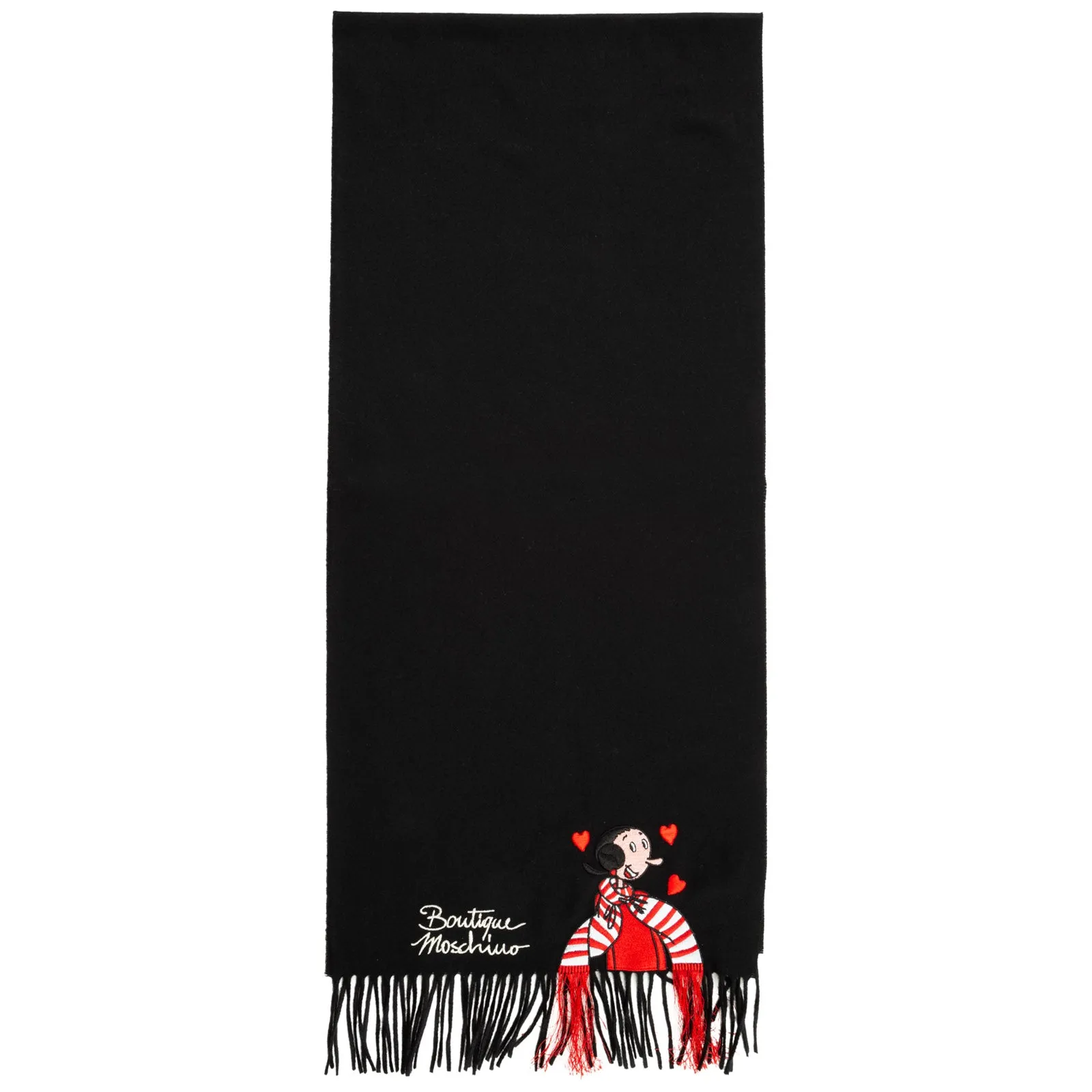 Moschino Olivia Graphic Embroidered Fringe Detailed Scarf