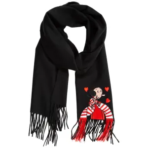 Moschino Olivia Graphic Embroidered Fringe Detailed Scarf