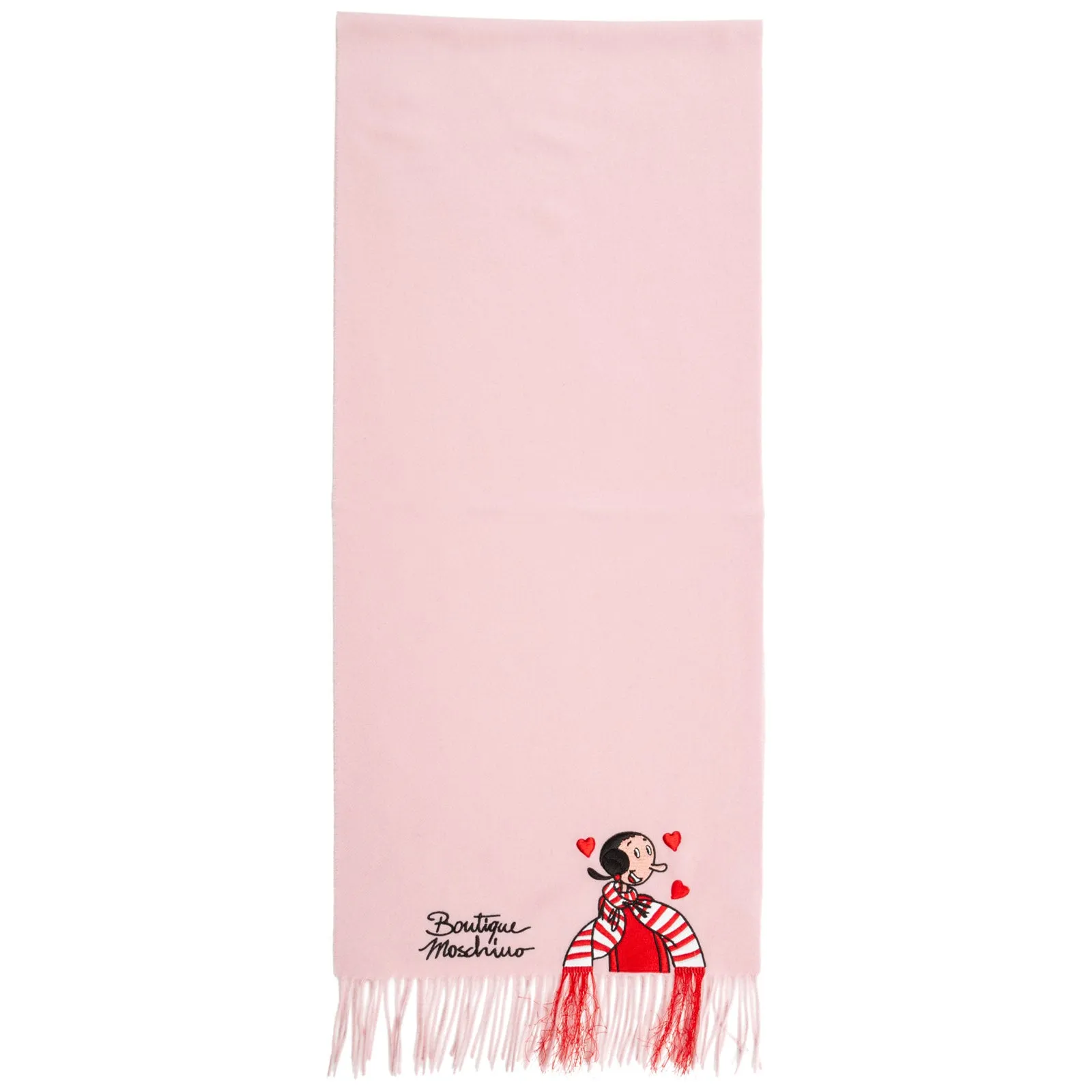 Moschino Olivia Graphic Embroidered Fringe Detailed Scarf