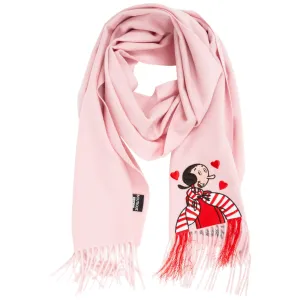 Moschino Olivia Graphic Embroidered Fringe Detailed Scarf