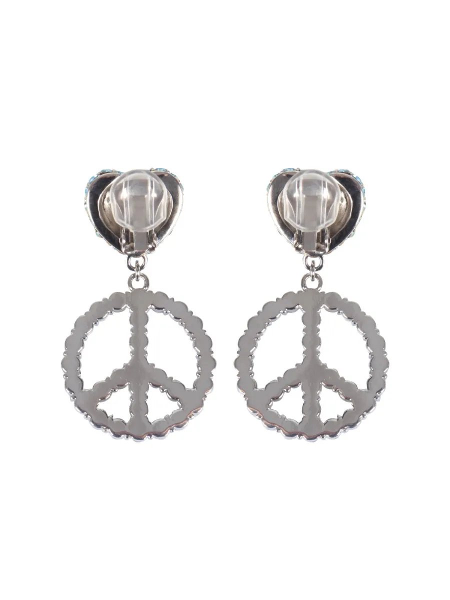 Moschino Peace Sign Clip-On Embellished Earrings