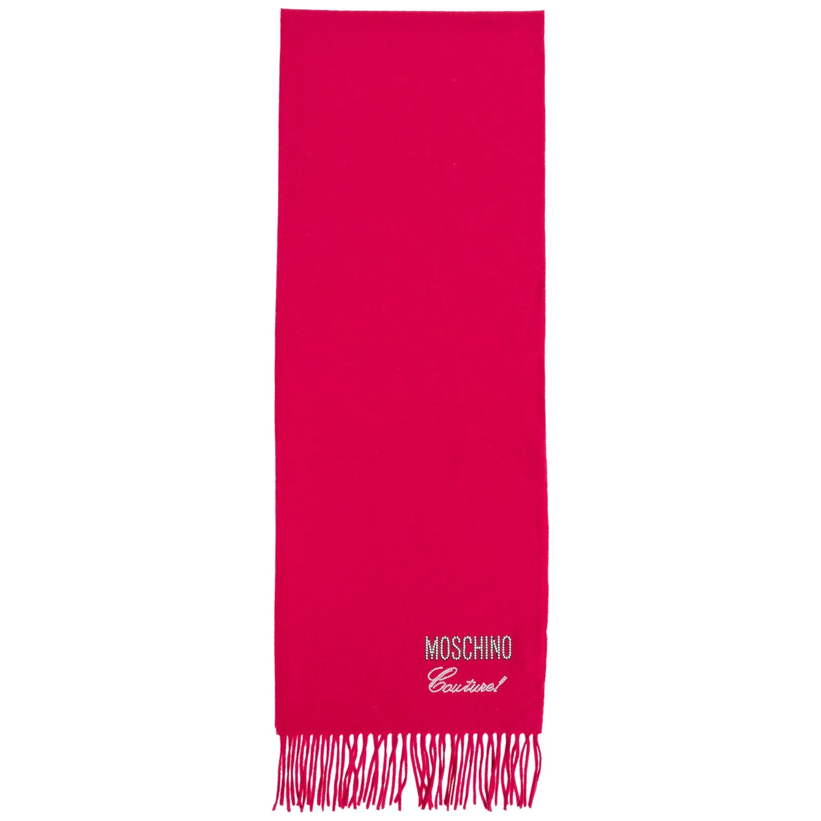 Moschino Rhinestone Logo Detailed Fringed Scarf