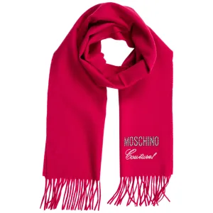 Moschino Rhinestone Logo Detailed Fringed Scarf