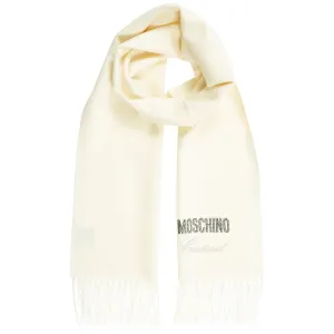 Moschino Rhinestone Logo Detailed Fringed Scarf