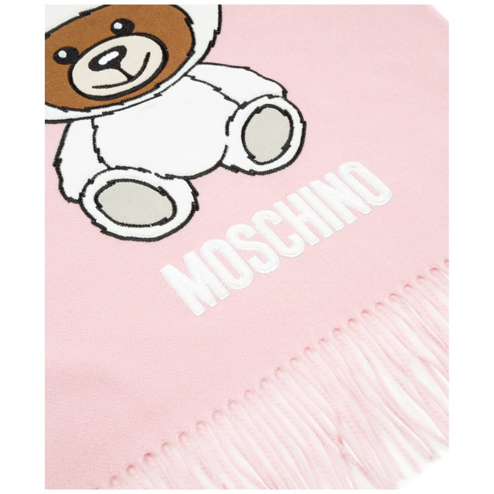 Moschino Teddy Embroidered Fringed Edge Scarf
