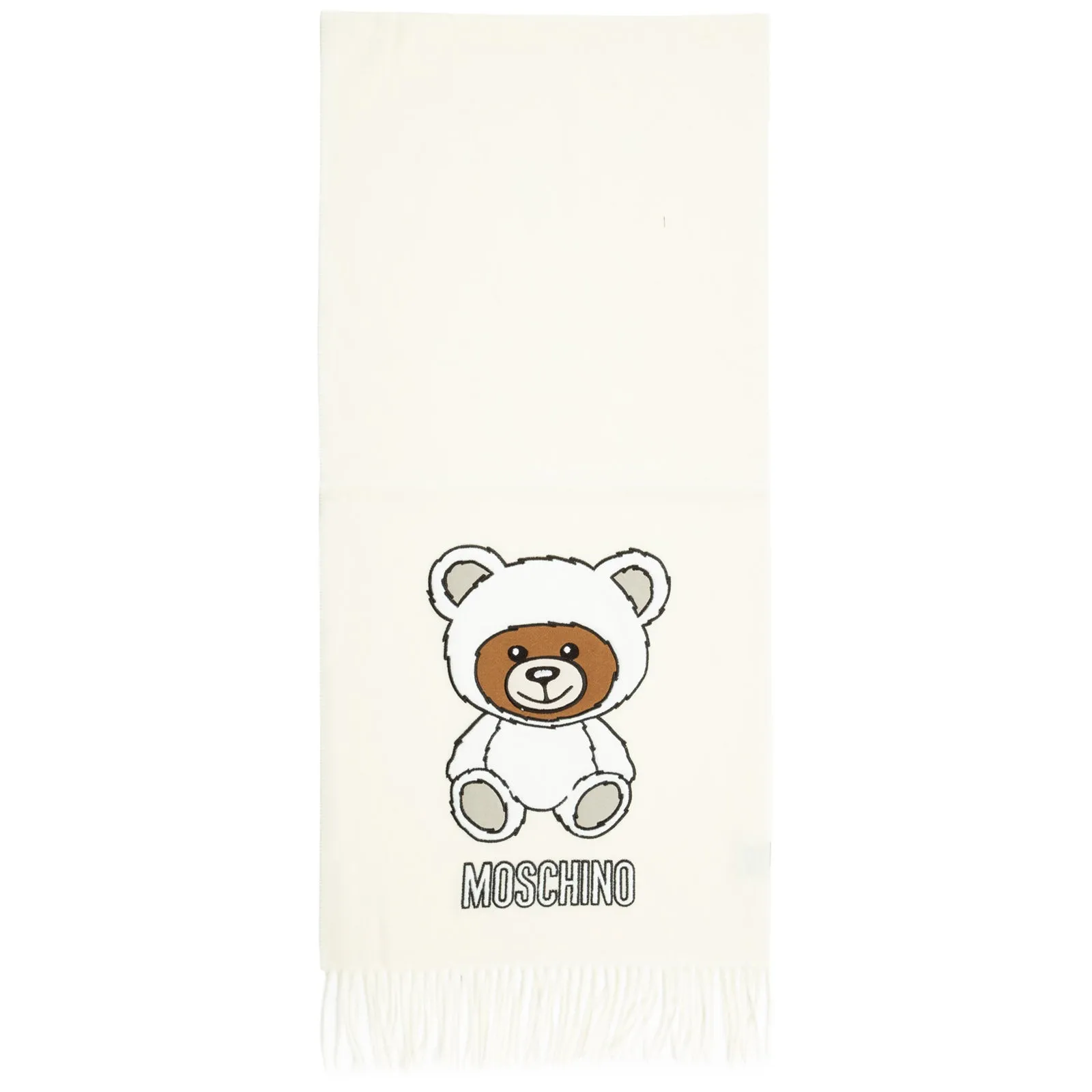 Moschino Teddy Embroidered Fringed Edge Scarf