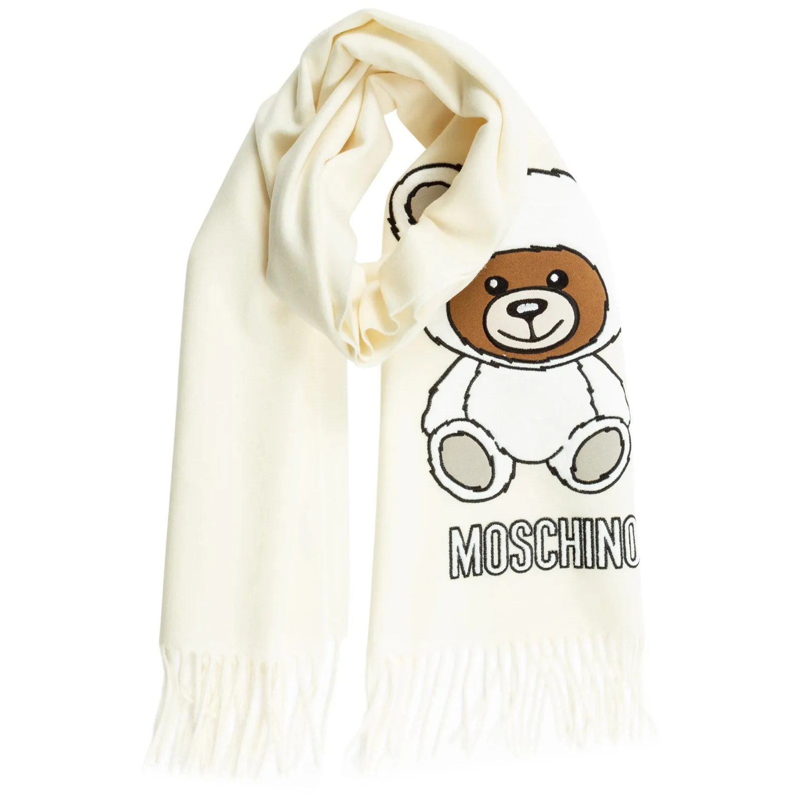 Moschino Teddy Embroidered Fringed Edge Scarf