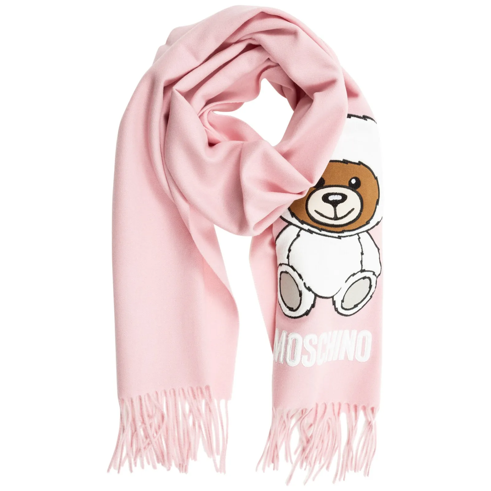 Moschino Teddy Embroidered Fringed Edge Scarf
