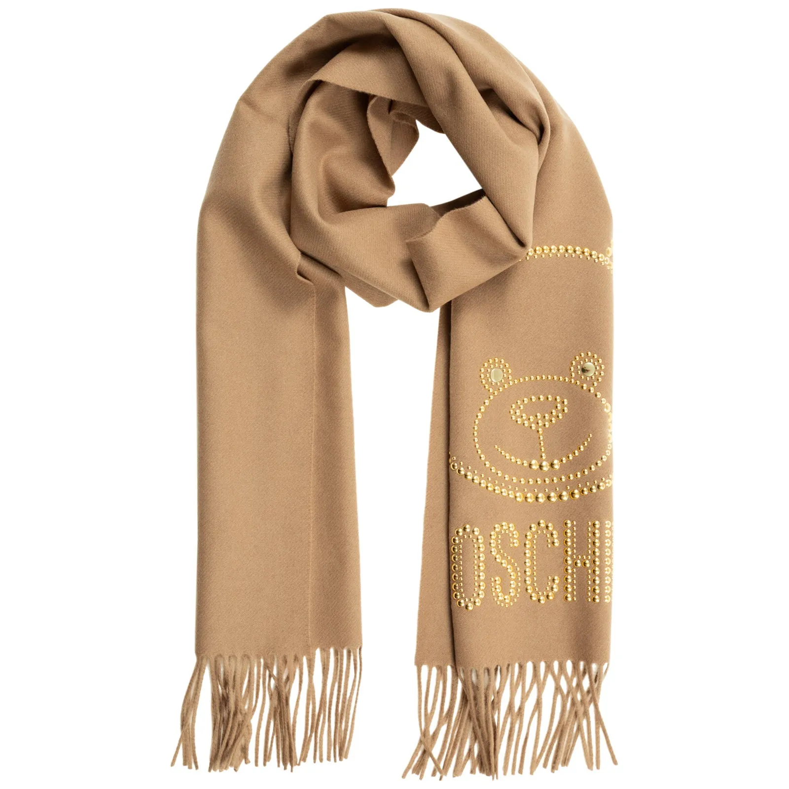 Moschino Teddy Logo Detailed Fringed Scarf