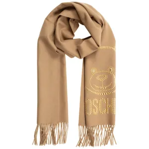 Moschino Teddy Logo Detailed Fringed Scarf