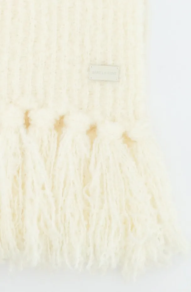 Saint Laurent Chucky Knit Fringed Scarf