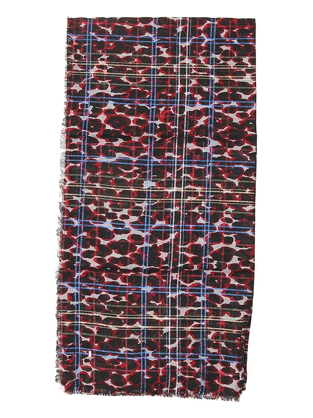 Saint Laurent Leopard-Print Check Scarf