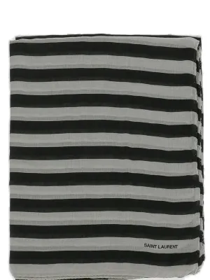 Saint Laurent Logo Detailed Striped Scarf