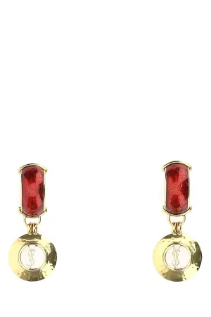 Saint Laurent Logo Plaque Two-Tone Drop Earrings