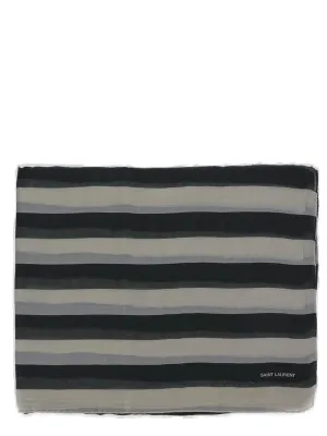 Saint Laurent Logo Printed Striped Scarf