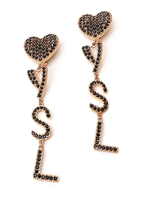 Saint Laurent Monogram Heart Crystal Earrings